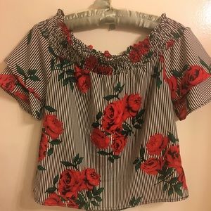 Cute rose and stripes blouse.